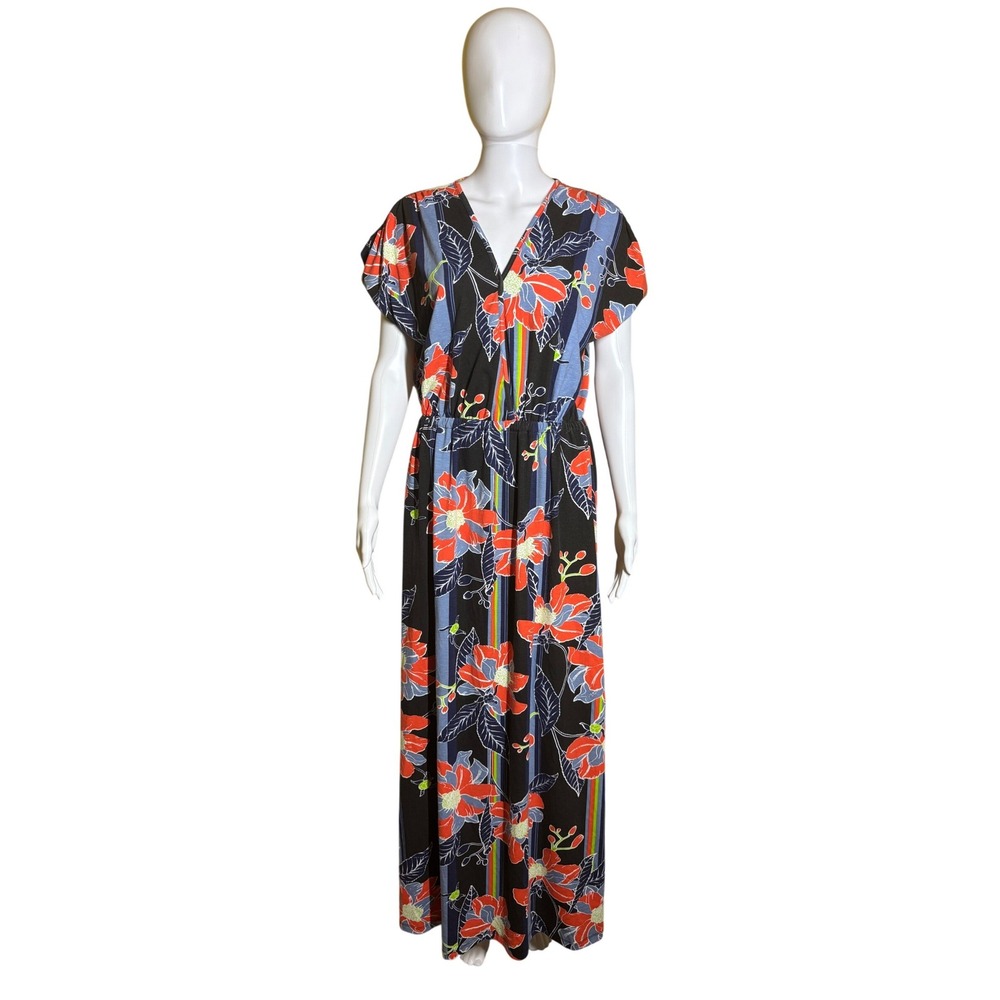 NWT Thyme + Honey Womens Floral Striped V-Neck‎ Maxi Dress Multicolor Size Large